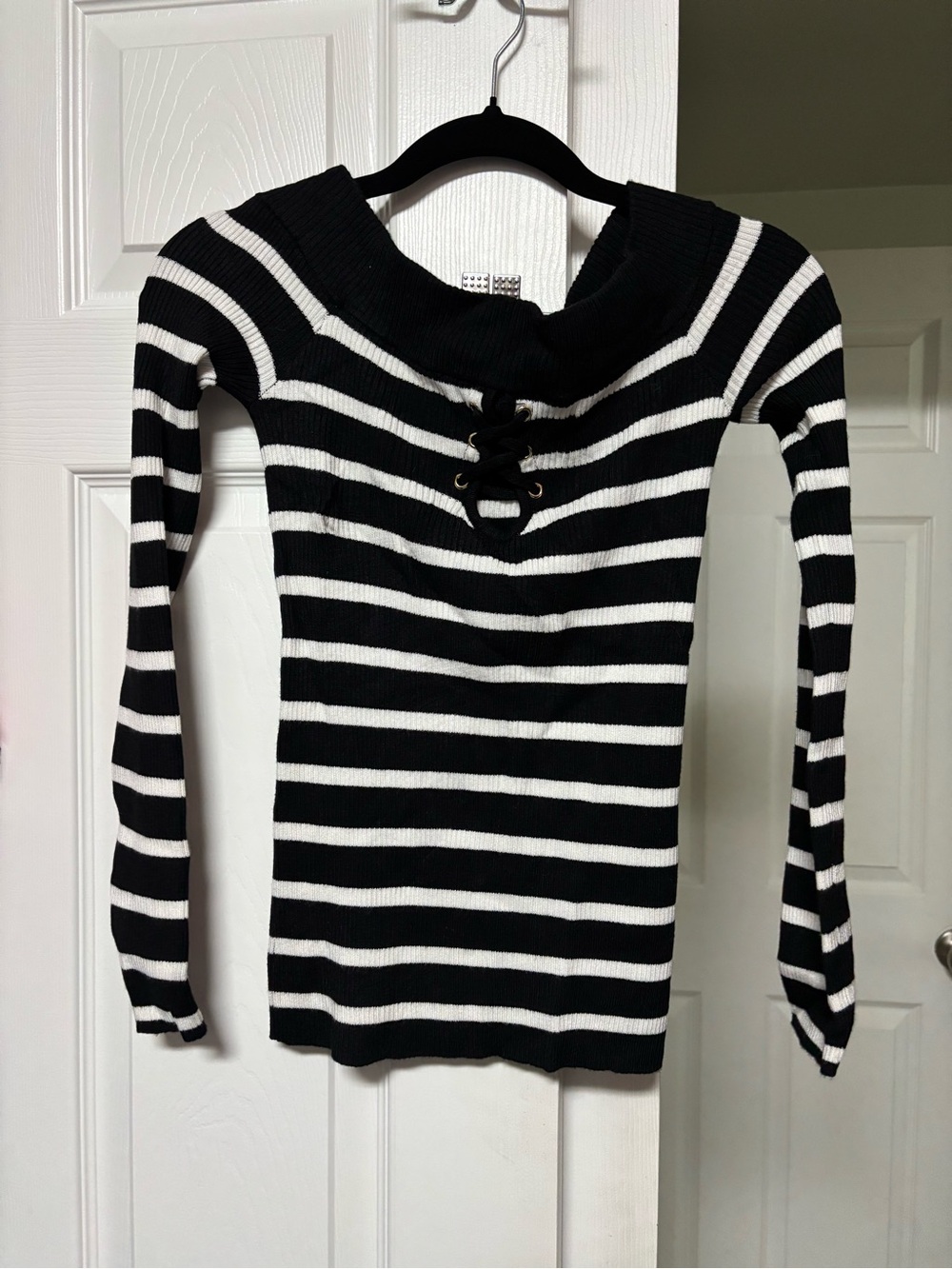 GBG Los Angeles Black and White Striped Knit Top